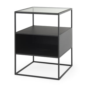 Mercana Samson 15.7L x 15.7W x 21.3H Side Table Matte Black Metal and Glass 70096