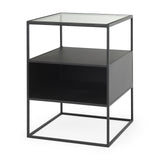 Samson 15.7L x 15.7W x 21.3H Side Table Matte Black Metal and Glass