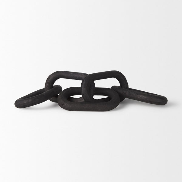 Mercana Alix Hand-Crafted Solid Mango Wood Chain Link Sculpture for Modern Organic Home Décor 29” Long Black Wood 69570