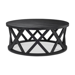 Mercana Forsey Solid Mango Wood Round Coffee Table with Lattice Design for Modern Rustic Living Spaces 69745