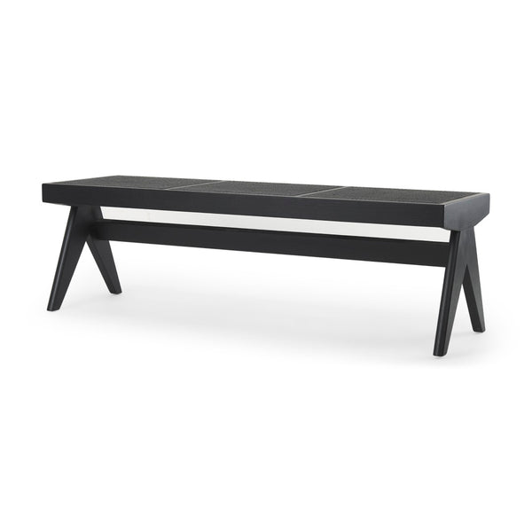 Mercana Arvin Solid Wood Bench with Woven Cane Seat - Versatile Accent for Entryways, Living Rooms & More Black Wood 70069