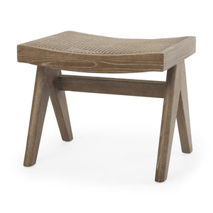 Mercana Arvin Solid Wood Stool with Woven Cane Seat - Classic Design for Versatile Home Décor and Comfort Brown Wood 70072