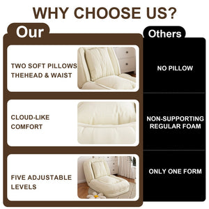 English Elm Upholstered Corduroy Floor Lounger Foldable Sofa Bed with 5 Reclining Positions Off White W2699P410740