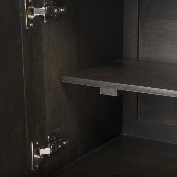 Mercana Darwin Sideboard: Elegant Solid Wood Cabinet with Geometric Doors for Stylish Storage Solutions Brown Wood | Gold Metal 68472