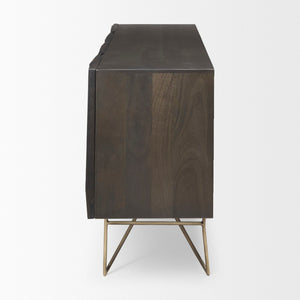 Mercana Darwin Sideboard: Elegant Solid Wood Cabinet with Geometric Doors for Stylish Storage Solutions Brown Wood | Gold Metal 68472