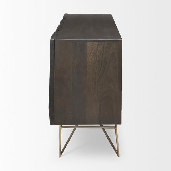 Mercana Darwin Sideboard: Elegant Solid Wood Cabinet with Geometric Doors for Stylish Storage Solutions Brown Wood | Gold Metal 68472