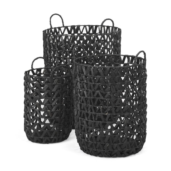 Mercana Lola Handwoven Water Hyacinth Zig Zag Baskets for Stylish Storage in Living Rooms & Bedrooms 69608