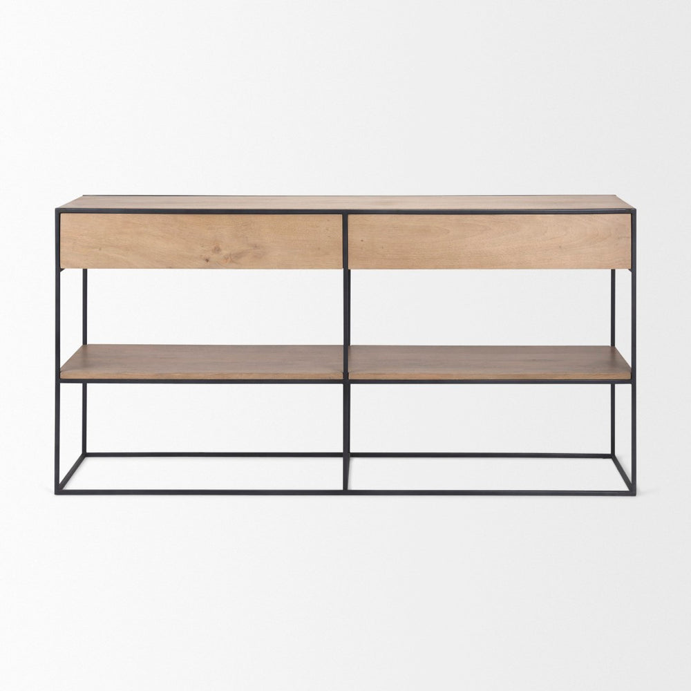 Mercana Morris Modern Industrial 2-Drawer Console Table with Open Shelf for Stylish Storage and Display 69716