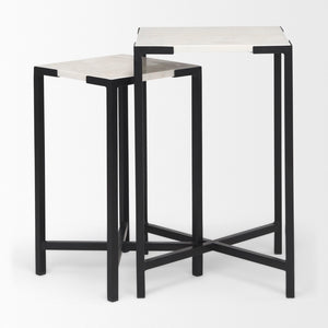 Mercana Lucas Nesting Accent Tables Set of 2 - Elegant Marble Tops with Sleek Iron Frames for Modern Spaces 68240