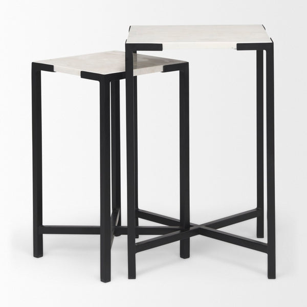 Mercana Lucas Nesting Accent Tables Set of 2 - Elegant Marble Tops with Sleek Iron Frames for Modern Spaces 68240