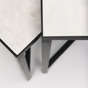 Mercana Lucas Nesting Accent Tables Set of 2 - Elegant Marble Tops with Sleek Iron Frames for Modern Spaces 68240