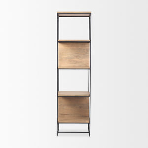 Mercana Morris 4-Shelf Vertical Shelving Unit with Solid Wood and Sleek Metal Frame for Stylish Storage Solutions Brown Wood | Black Metal 69717
