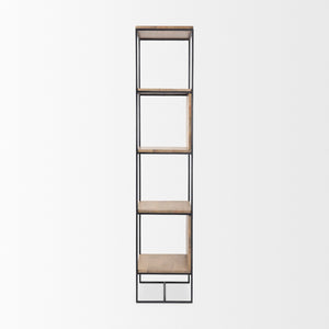 Mercana Morris 4-Shelf Vertical Shelving Unit with Solid Wood and Sleek Metal Frame for Stylish Storage Solutions Brown Wood | Black Metal 69717