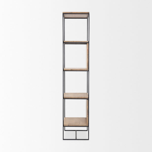 Mercana Morris 4-Shelf Vertical Shelving Unit with Solid Wood and Sleek Metal Frame for Stylish Storage Solutions Brown Wood | Black Metal 69717