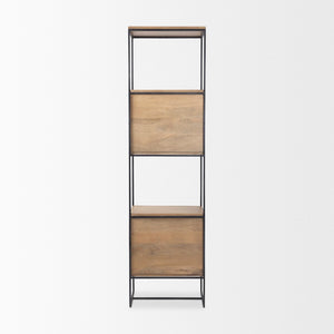 Mercana Morris 4-Shelf Vertical Shelving Unit with Solid Wood and Sleek Metal Frame for Stylish Storage Solutions Brown Wood | Black Metal 69717