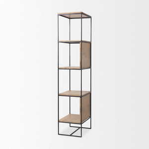 Mercana Morris 4-Shelf Vertical Shelving Unit with Solid Wood and Sleek Metal Frame for Stylish Storage Solutions Brown Wood | Black Metal 69717