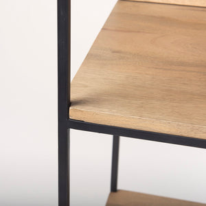 Mercana Morris 4-Shelf Vertical Shelving Unit with Solid Wood and Sleek Metal Frame for Stylish Storage Solutions Brown Wood | Black Metal 69717