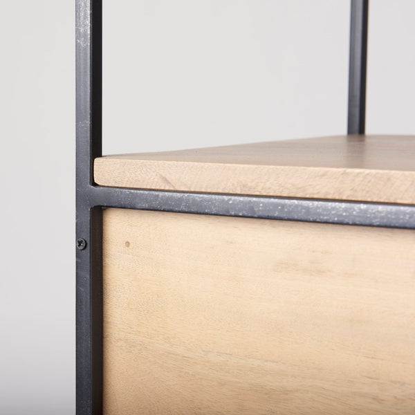 Mercana Morris 4-Shelf Vertical Shelving Unit with Solid Wood and Sleek Metal Frame for Stylish Storage Solutions Brown Wood | Black Metal 69717