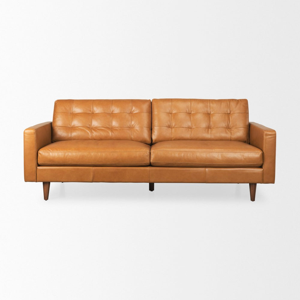 Mercana Olaf Modern Leather Sofa - Premium Comfort with Blind-Tufted Cushions and Tapered Legs for Elegance 69693