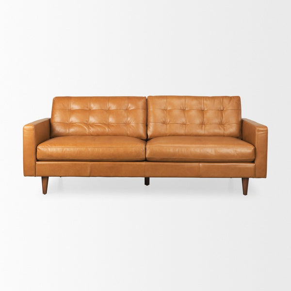 Mercana Olaf Modern Leather Sofa - Premium Comfort with Blind-Tufted Cushions and Tapered Legs for Elegance 69693