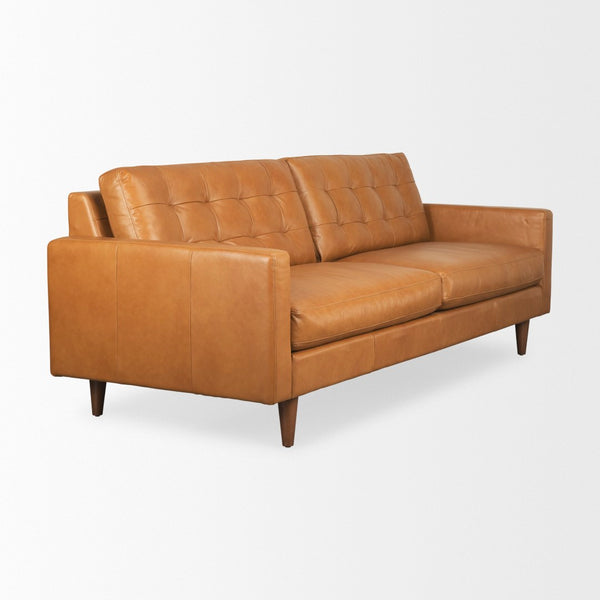 Mercana Olaf Modern Leather Sofa - Premium Comfort with Blind-Tufted Cushions and Tapered Legs for Elegance 69693
