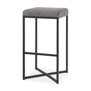 Mercana Frodo Contemporary Counter Stool with Plush Seat and Sturdy Iron Frame for Kitchen and Home Bars Gray Fabric | Black Iron | Bar 69575