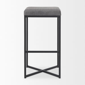 Mercana Frodo Contemporary Counter Stool with Plush Seat and Sturdy Iron Frame for Kitchen and Home Bars Gray Fabric | Black Iron | Bar 69575
