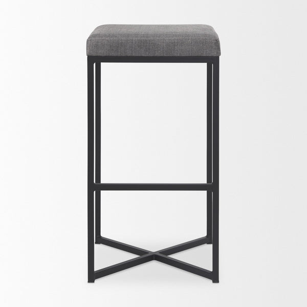 Mercana Frodo Contemporary Counter Stool with Plush Seat and Sturdy Iron Frame for Kitchen and Home Bars Gray Fabric | Black Iron | Bar 69575