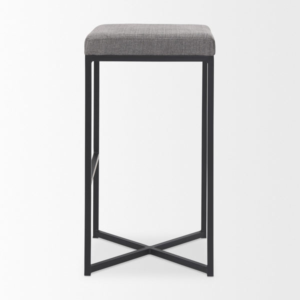 Mercana Frodo Contemporary Counter Stool with Plush Seat and Sturdy Iron Frame for Kitchen and Home Bars Gray Fabric | Black Iron | Bar 69575