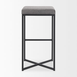 Mercana Frodo Contemporary Counter Stool with Plush Seat and Sturdy Iron Frame for Kitchen and Home Bars Gray Fabric | Black Iron | Bar 69575