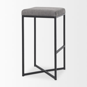Mercana Frodo Contemporary Counter Stool with Plush Seat and Sturdy Iron Frame for Kitchen and Home Bars Gray Fabric | Black Iron | Bar 69575