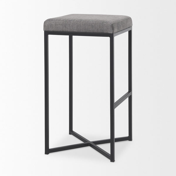 Mercana Frodo Contemporary Counter Stool with Plush Seat and Sturdy Iron Frame for Kitchen and Home Bars Gray Fabric | Black Iron | Bar 69575