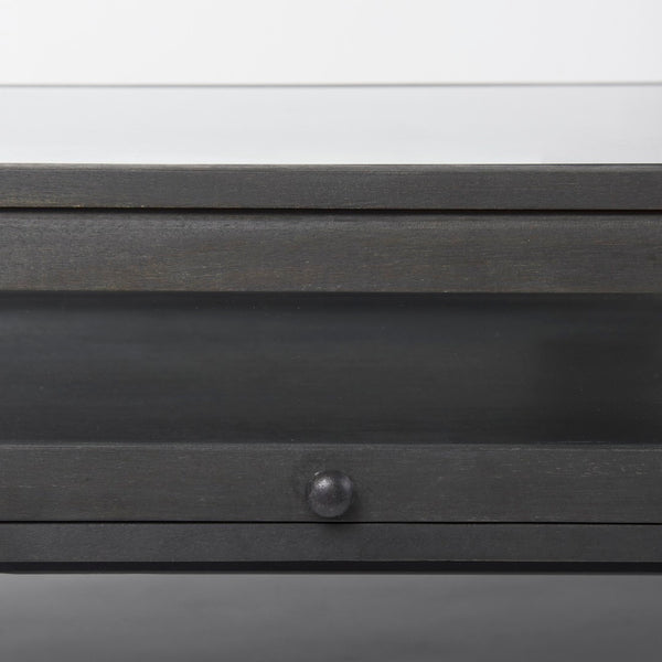 Mercana Arelius 42" Display Coffee Table with Glass Top & Solid Mango Wood Frame for Stylish Living Spaces Black-Brown Wood | Black Metal | Rectangular 69746