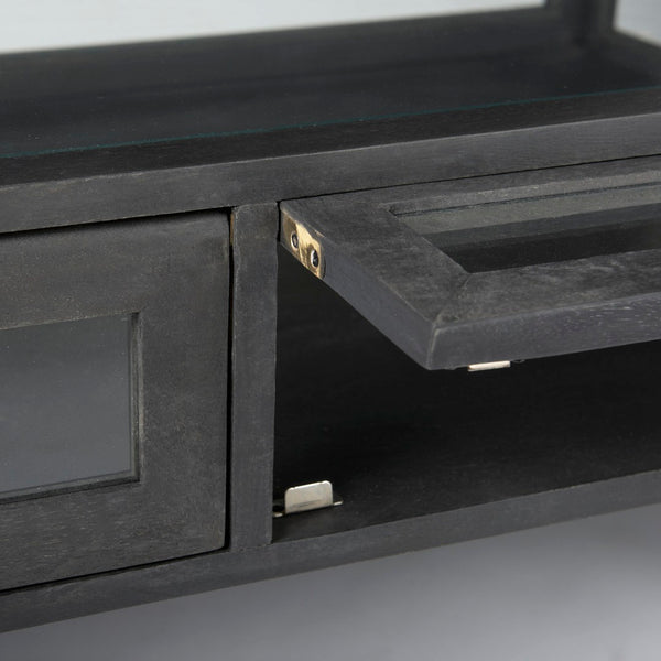 Mercana Arelius 42" Display Coffee Table with Glass Top & Solid Mango Wood Frame for Stylish Living Spaces Black-Brown Wood | Black Metal | Rectangular 69746