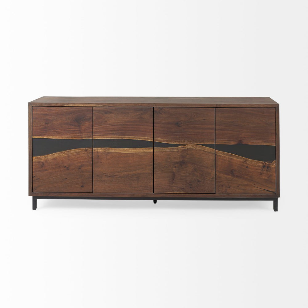 Mercana Hemlock Solid Wood Sideboard with Magnetic Doors and Sturdy Iron Base for Modern Living Spaces 69734