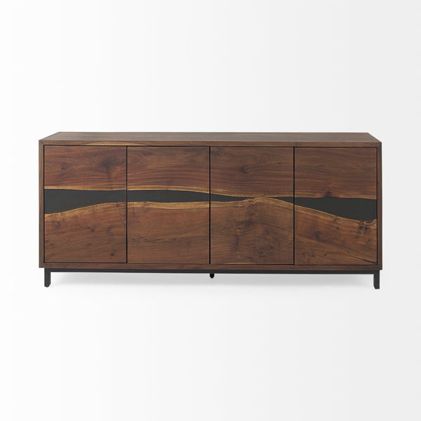 Mercana Hemlock Solid Wood Sideboard with Magnetic Doors and Sturdy Iron Base for Modern Living Spaces 69734