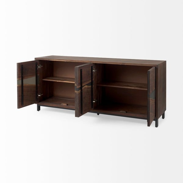 Mercana Hemlock Solid Wood Sideboard with Magnetic Doors and Sturdy Iron Base for Modern Living Spaces 69734