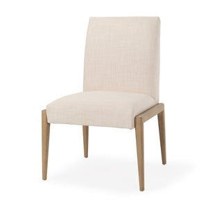 Mercana Palisades Armless Dining Chair - Elegant Upholstered Comfort with Solid Wood Frame for Stylish Dining Cream Fabric | Light Brown Wood 69823
