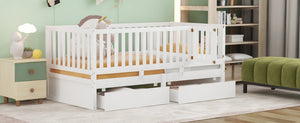 English Elm Twin Pinewood Daybed with Fence Guardrails Two Storage Drawers and Split Floor Bed White LP200881AAK