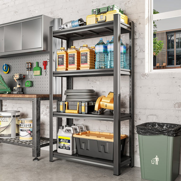 English Elm 4-tier Heavy Duty Steel Shelving Unit Adjustable Garage Organization Rack Matte Black W1831P401023