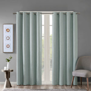JLA Home SunSmart - Printed Heathered Blackout Grommet Top Curtain Panel — Energy-Saving Textured Slub Fabric, Noise-Blocking Privacy Dusty Seafoam SS40-0036