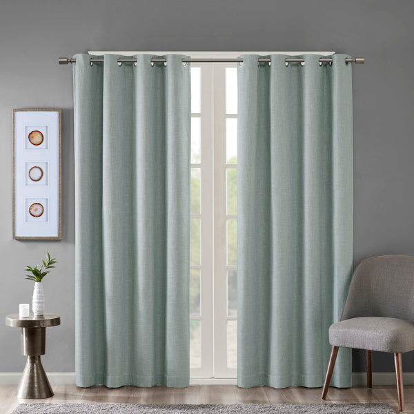 JLA Home SunSmart - Printed Heathered Blackout Grommet Top Curtain Panel — Energy-Saving Textured Slub Fabric, Noise-Blocking Privacy Dusty Seafoam SS40-0036
