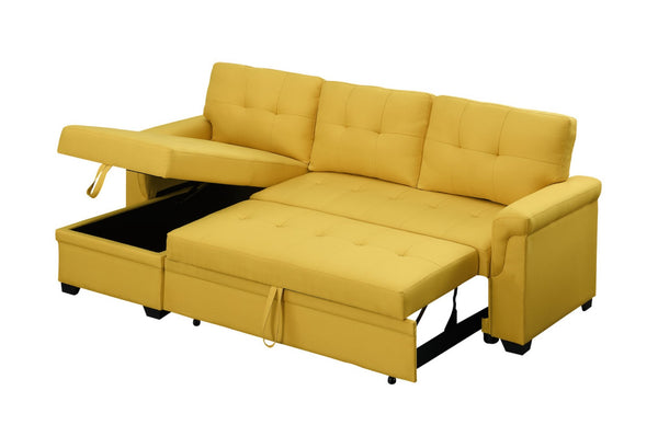 English Elm Jardin Linen Upholstered Sleeper Sectional with Reversible Chaise and Hidden Storage Yellow B2749S00009