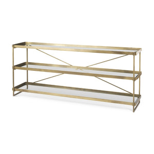 Mercana Trey Elegant Antique-Gold Console Table with Tempered Glass for Stylish Entryway and Living Spaces Gold Metal | Glass 69782