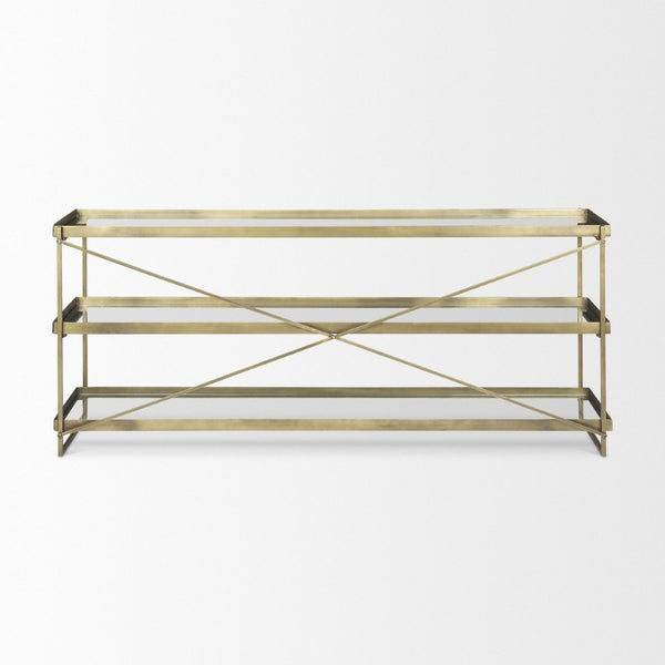 Mercana Trey Elegant Antique-Gold Console Table with Tempered Glass for Stylish Entryway and Living Spaces Gold Metal | Glass 69782
