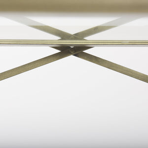 Mercana Trey Elegant Antique-Gold Console Table with Tempered Glass for Stylish Entryway and Living Spaces Gold Metal | Glass 69782