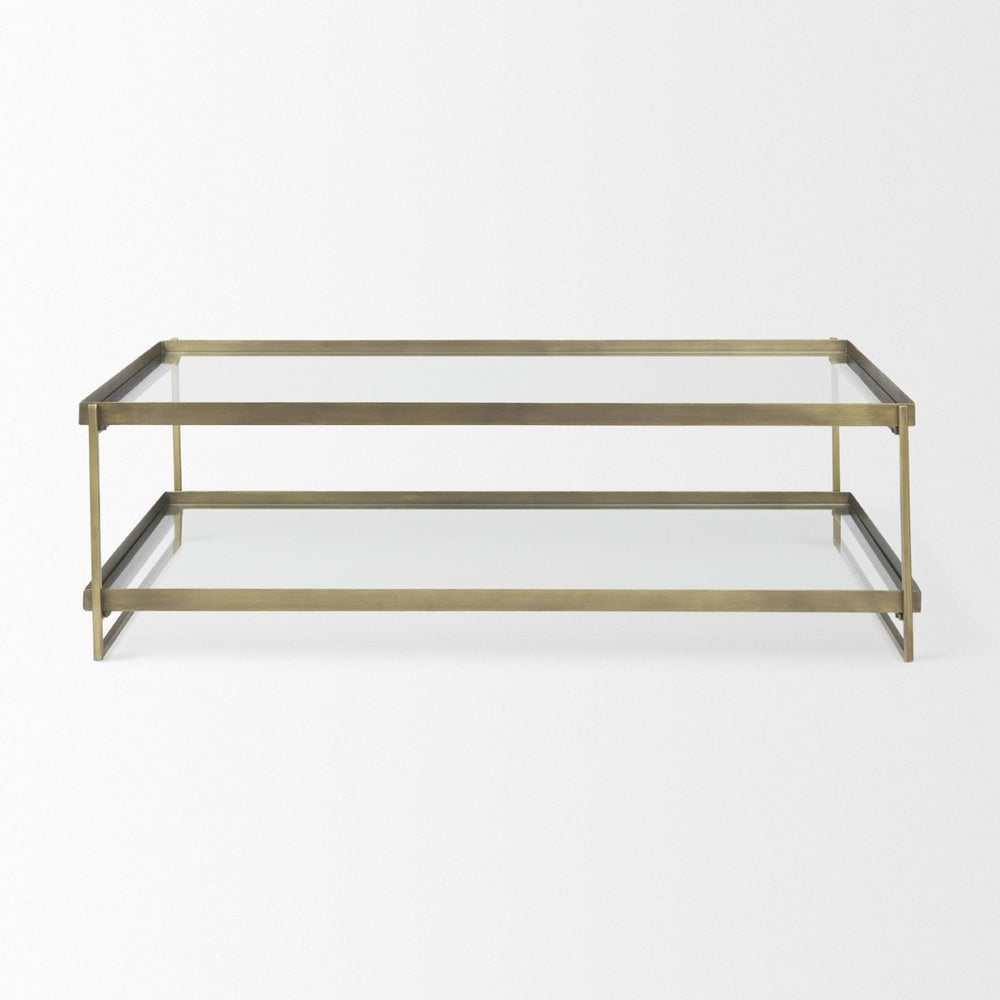 Mercana Trey Elegant Industrial Coffee Table with Durable Iron Frame and Spacious Tempered Glass Surface 69783