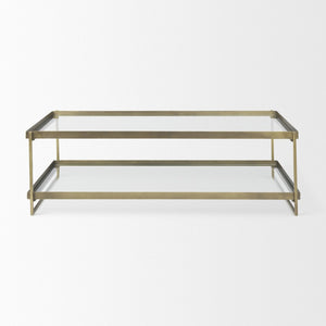 Mercana Trey Elegant Industrial Coffee Table with Durable Iron Frame and Spacious Tempered Glass Surface 69783