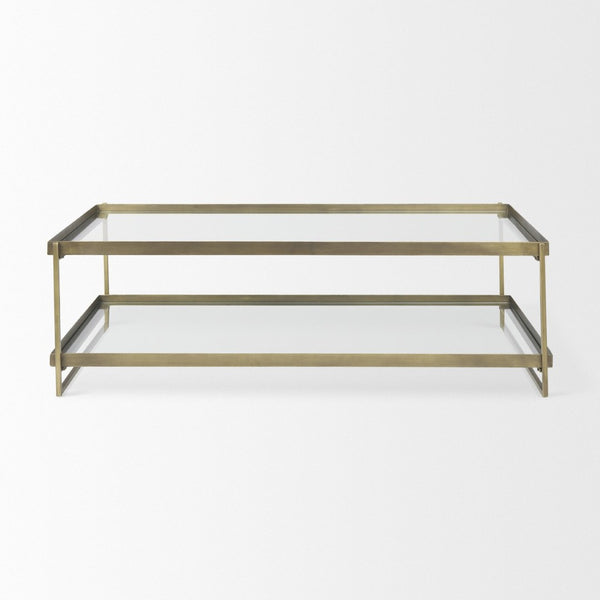 Mercana Trey Elegant Industrial Coffee Table with Durable Iron Frame and Spacious Tempered Glass Surface 69783