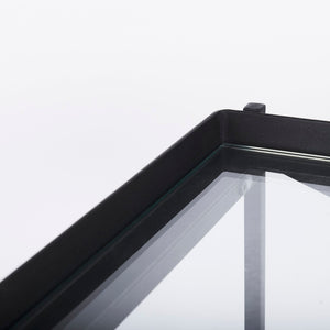 Mercana Trey Elegant Antique-Gold Console Table with Tempered Glass for Stylish Entryway and Living Spaces Black Metal | Glass 69785